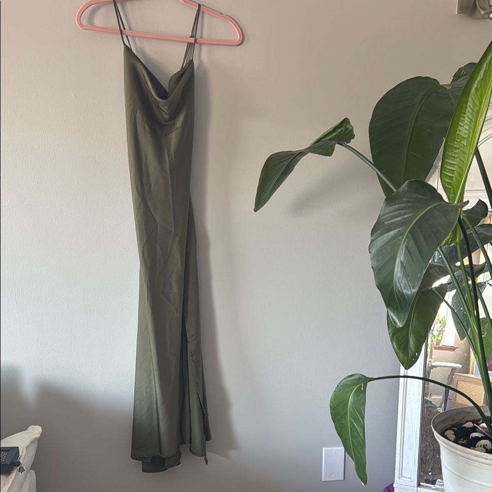 Astr Olive Green Satin Slip Dress